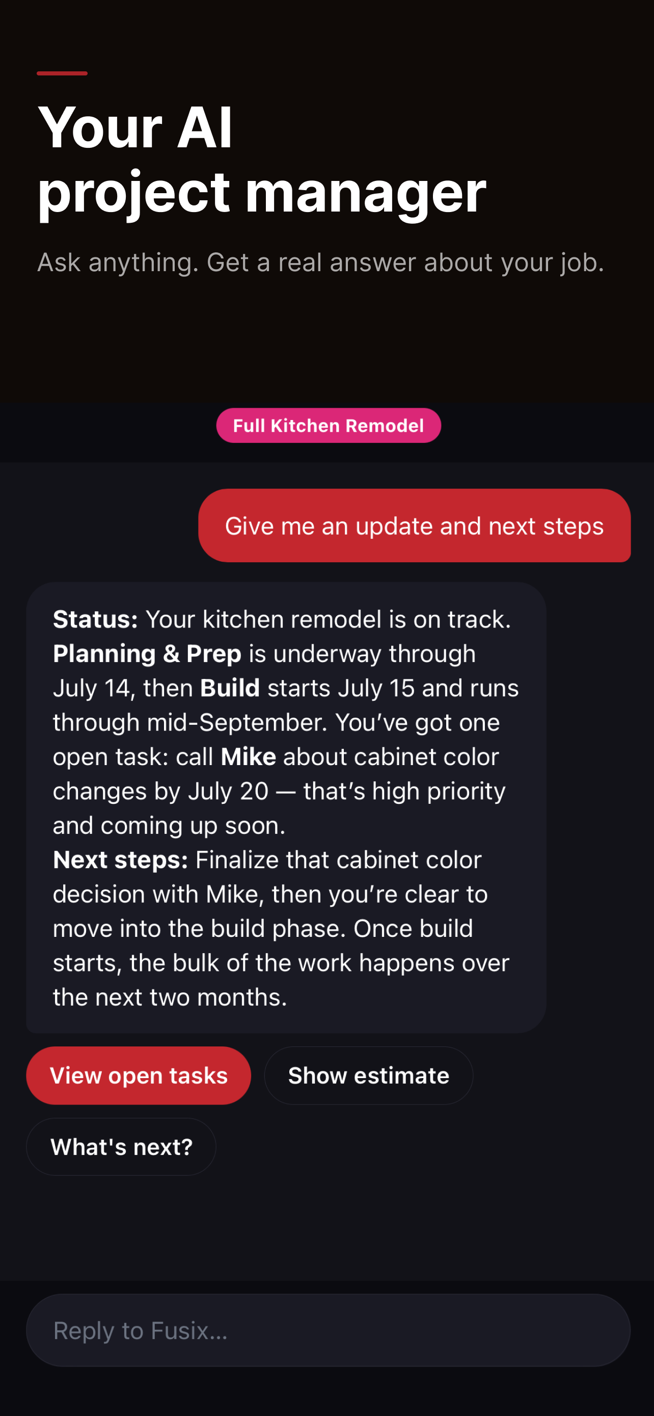 Fusix Chat — ask your AI project manager anything